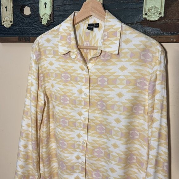 Simons Icone Yellow and Purple Geometric Patterned Button-Up Shirt Size XS - Picture 6 of 15